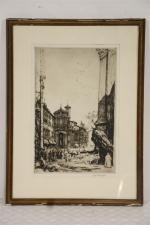BONE David Muirhead :"Rue animée" Lithographie  H: 40 cm...