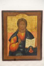 Icone peinte sur bois , "Christ Panthéocreator" sur fond doré...