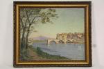 BRUNEL Jean-Baptiste (c.1850-1929) "Paysages avignonais" . 2 huiles sur toile...