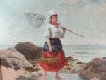 Charles Jean Auguste ESCUDIER (1848-1923) " La pêcheuse de crevettes",...