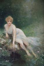 Lucius ROSSI (1846-1913): "Élégante dans les bois" Huile sur toile...