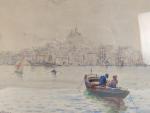 LOUIS NATTERO (1870-1915), "Barque dans le port de Marseille" gouache...