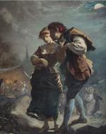 ERNEST DUPONT (1816/25-1888) "Couple au crépuscule" Huile sur toile signée...