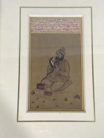 4 miniatures persanes modernes représentant un dompteur de serpent, une...