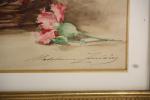 JEANNE LEMAIRE Madeleine: "Le bouquet de roses" Aquarelle signée en...