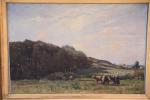 JAPY Louis Aimé (1840-1916) "Vaches en bretagne" Huile sur toile...