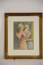 DEVAL Pierre (1897 1993) "Femme devant un miroir". Aquarelle ....