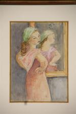 DEVAL Pierre (1897 1993) "Femme devant un miroir". Aquarelle ....