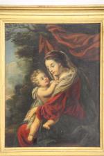 Ecole du XIX ième "Vierge à l'enfant Jésus dans ses...