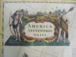America Septentrionalis d'après Jan JANSSON, carte couleurs à décor de...