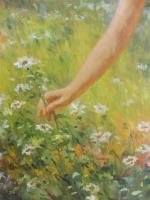 A. GALZENATI (XXème s.) : Jeune femme ramassant des fleurs...