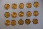 15 pièces de 20f or (6 suisses - 6 "au...