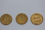 lot de 3 pièces or :
Souverain or - 1907- 8g
20...