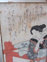 Elégante se pavanant, estampe japonaise, 35x24 cm  ( rousseurs...