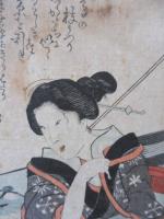Elégante se pavanant, estampe japonaise, 35x24 cm  ( rousseurs...