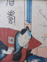 Scène de calligraphie, estampe japonaise, 35x24 cm  (rousseurs)