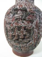 CHINE fin XIXème s. :Vase ovoïde en laque rouge et...