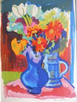 AMBROGIANI Pierre (1907-1985) : Bouquet de fleurs des champs, lithographie...