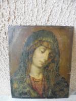 Ecole espagnole du XVIIème s. : Vierge, cuivre, 24x19,5 cm...
