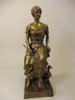 GARNIER Jean (1853-1910) : Jeune fille à l'oie, sculpture en...