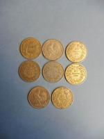 8 pièces de 20F en or jaune. Poids unitaire :...