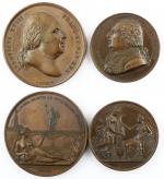 Louis XVIII, ensemble de 2 médailles cuivre ø 50 mm...