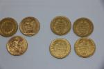 7 monnaies de 20 F or 
2 coq 1907 et...