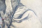 P. ROUX : Profil de bédouin, dessin au crayon rehaussé...