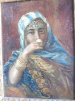 MONTUORI (XIX-XXème s.) : Femme  orientale au foulard bleu...