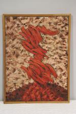 Robert HELMAN (1910-1990) "Composition en rouge" , Huile sur toile...