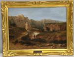 Émile LOUBON (1809-1863) " La promenade à cheval ", huile...