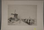 Johan JONKING: (1819-1891): "Moulin et canal" 1862. Pointe sèche. 3ème...