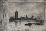 Félix Hilaire BUHOT (1847-1898): "Westminster Palace" Eau forte, pointe sèche...