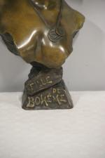 Emmanuel VILLANIS: (1858-1914) "Fille de bohème" Buste en bronze à...