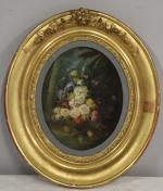 Ecole XVIIIème siècle "Bouquet de fleurs" Huile sur panneau de...