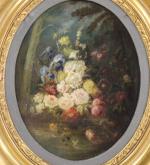 Ecole XVIIIème siècle "Bouquet de fleurs" Huile sur panneau de...
