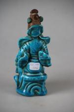 Divinité en céramique vernissée bleue H: 18.5 cm