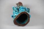 Divinité en céramique vernissée bleue H: 18.5 cm