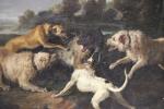 D'après Jacques-Charles OUDRY (1720-1778): "Scènes de chasse" Paire d'huiles sur...