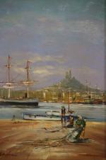 Jean AUDIER (XX) "Le port de Marseille" Huile sur panneau...