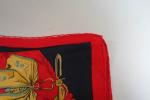 HERMES : Foulard en soie modèle "Alsace" à fond rouge...