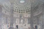 Rotonde néoclassique à l'oculus, estampe rehaussée, sous marie-louise effet marbré...