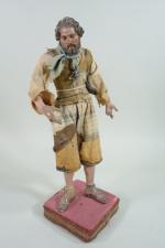 NAPLES :  Santon représentant un mendiant en bois peint...