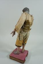 NAPLES :  Santon représentant un mendiant en bois peint...
