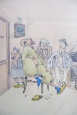 NERI Paul (1910-1965) : Salle d'attente d'un avocat, aquarelle gouachée...