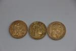 3 pièces de 20 francs or  datées 1850 1877...