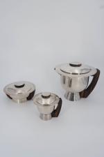 Service à thé 3 pièces Art déco en métal argenté,...