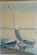BRAYER Yves (1907-1990) : Bateaux à l'embarcadère,  lithographie signée...