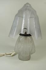 MULLER FRERES - LUNEVILLE : Lampe champignon octogonale en verre...