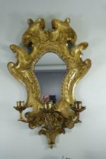 Miroir chantourné en bois doré  transformé en applique, à...